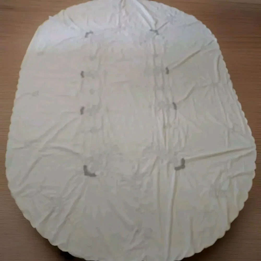Large Tablecloth Embroidered Floral Cream Scalloped Trim Lightweight Oval Neutra